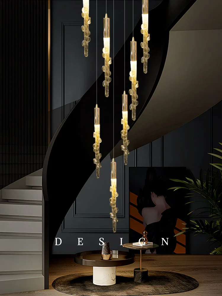 

staircase Hanging Lights High Ceiling Chandelier Modern Lighting Sitting Room Villa Stair Chandelier Minimalist Pendant Light