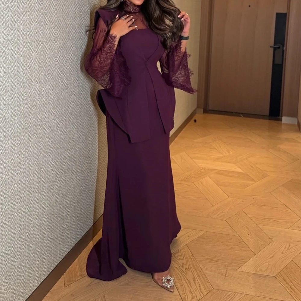 

Вечерние платья русалки по индивидуальному заказу, длиной до пола, с высоким воротом и длинными рукавами, платье для выпускного вечера, модное кружевное простое драпированное повседневное вечернее платье