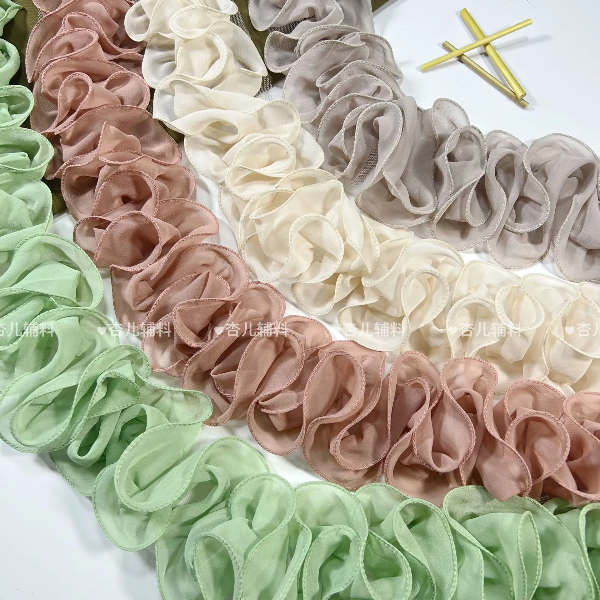 90cm Long 10cm Gathered Pleated Pearl Chiffon Fungus Lace Wave S Shape Ruffle Frill Trim Ribbon Shiny Curtain Sewing Dentelle