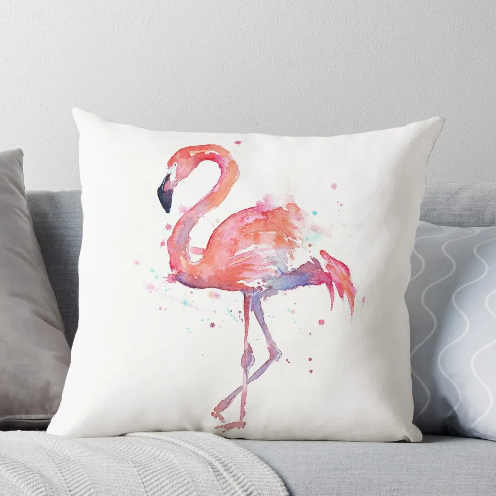 

Pink Flamingo Watercolor Illustration Throw Pillow Couch Pillows covers for pillows