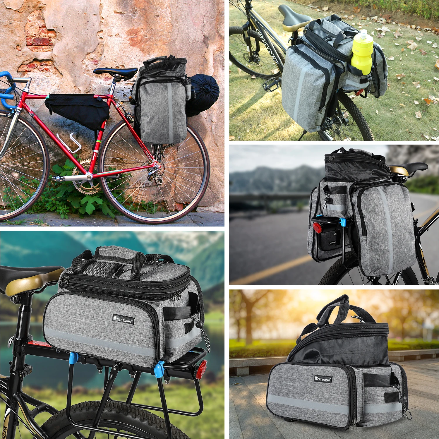 WEST BIKING Waterproof Bike Seat Pannier Pack Luggage Cycling Bag 10-25L Bicycle Pannier Bag Rear Rack Trunk Bag With Rain Cover