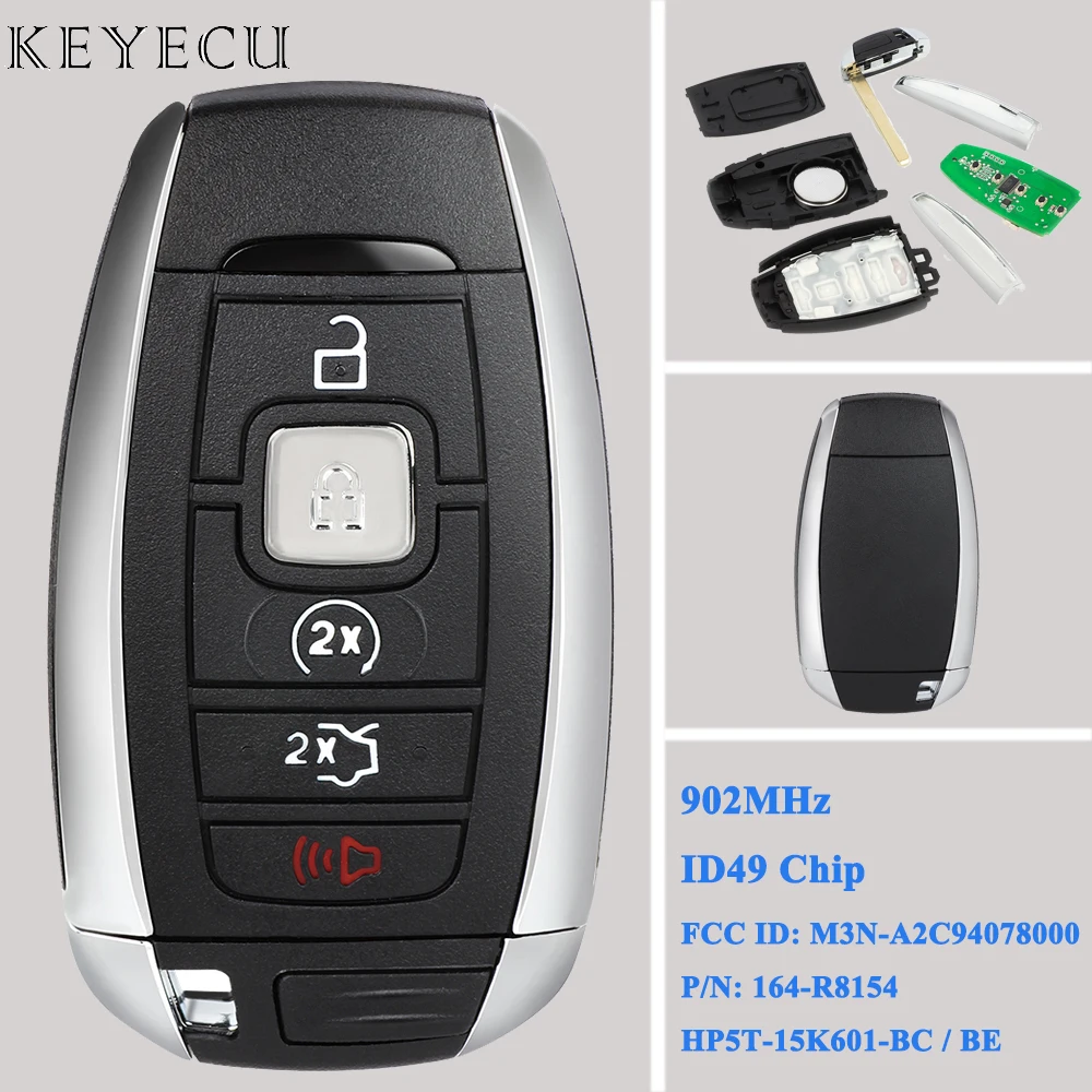 

Keyecu For Lincoln MKC MKX MKZ Continental Navigator Nautilus Smart Remote Car Key Fob 902MHz ID49 Chip M3N-A2C940780 164-R8154