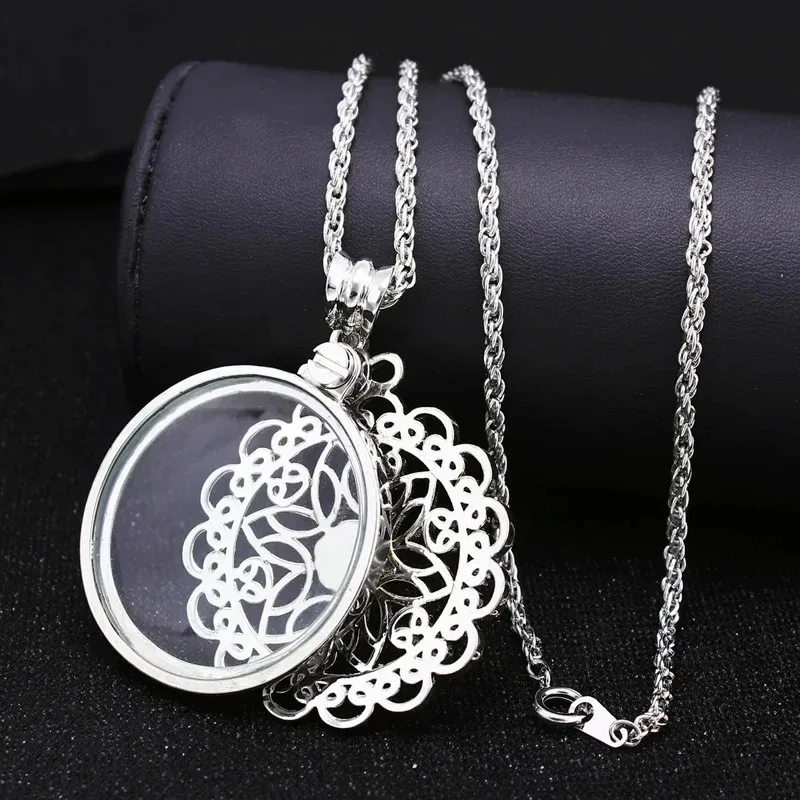 3x Special Design Necklace Magnifier Vintage Chain Magnifying Glass Necklace Pendant Gift Metal Antique Loupe Helping Hands