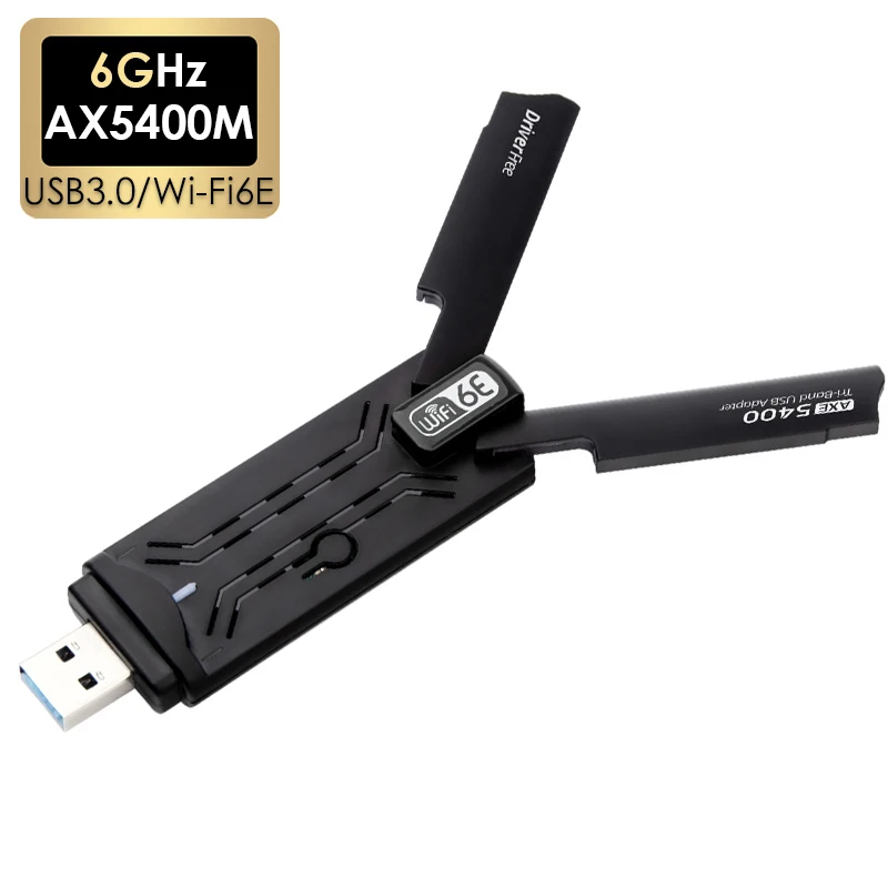 

AX5400M USB3.0 Wi-Fi 6E Tri-Band 2.4GHz/5G/6G Network Card Dongle 5400Mbps External USB Wireless Adapter for Gaming Desktop PC