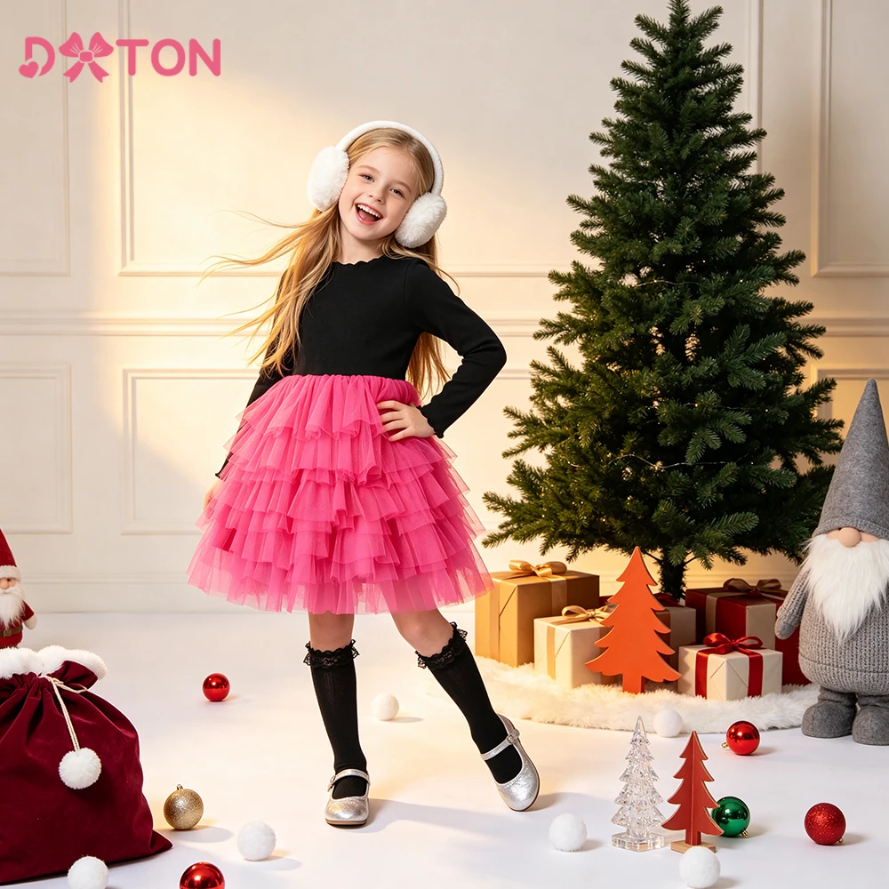 DXTON Girls Festival Dress Thanksgiving Halloween Fall Birthday Party Baby Kids Costumes Knitting Cotton Winter Children Dresses