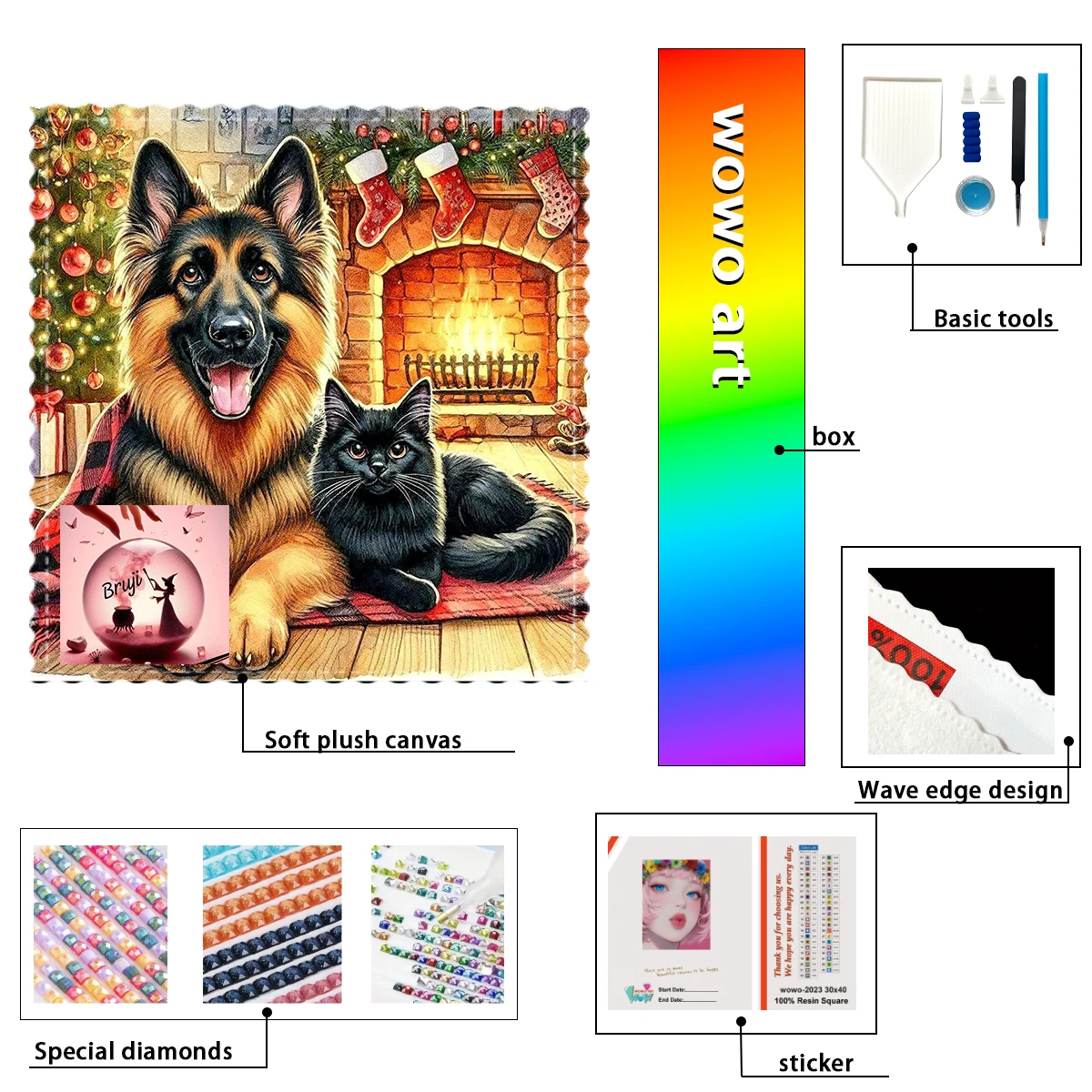 

【Bruji_ Diamond Art】Christmas puppy and kitten Crystal AB Rhinestone FD Rhinestone Perfect Resin Diamond