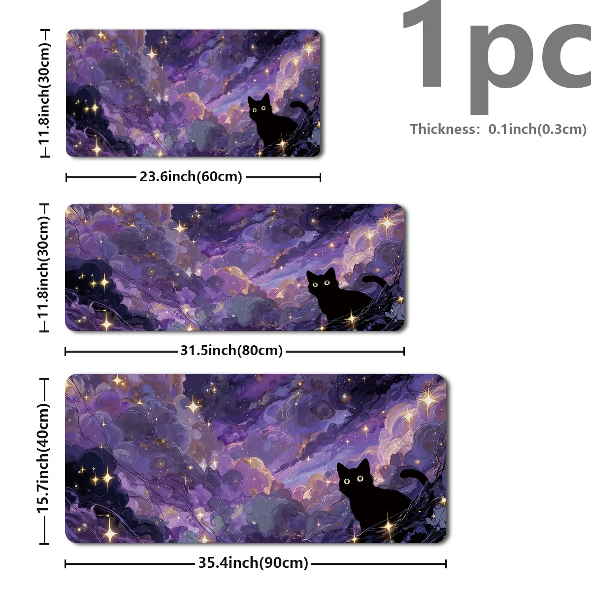 1pc Extra Large Mouse Pad Laptop Keyboard Mat - Mysterious Purple Sky and Black Cat Pattern - HD Printed Desk Protector Mat, Gaming Accessory, Decorative Desk