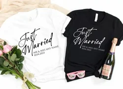 Just Married T-Shirt Personalised Husband and Wife Couples Honeymoon Finally Matching Wedding Tee  Streetwear goth y2k