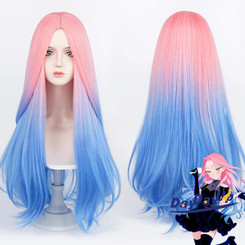 ALIEN STAGE Mizi Cosplay Perücke Lange Gerade Rosa Blau Farbverlauf Perücken Hitzebeständiges Haar Halloween Kostüm Party Perücken + Perückenkappe