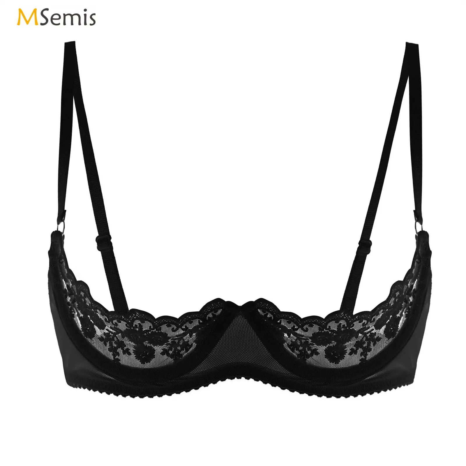 

Women Lace Half Cup Bra Underwired Open Nipple Push Up Cupless Exposed Breasts Underwired See Through Sheer Lace Sexy Exotic Bra