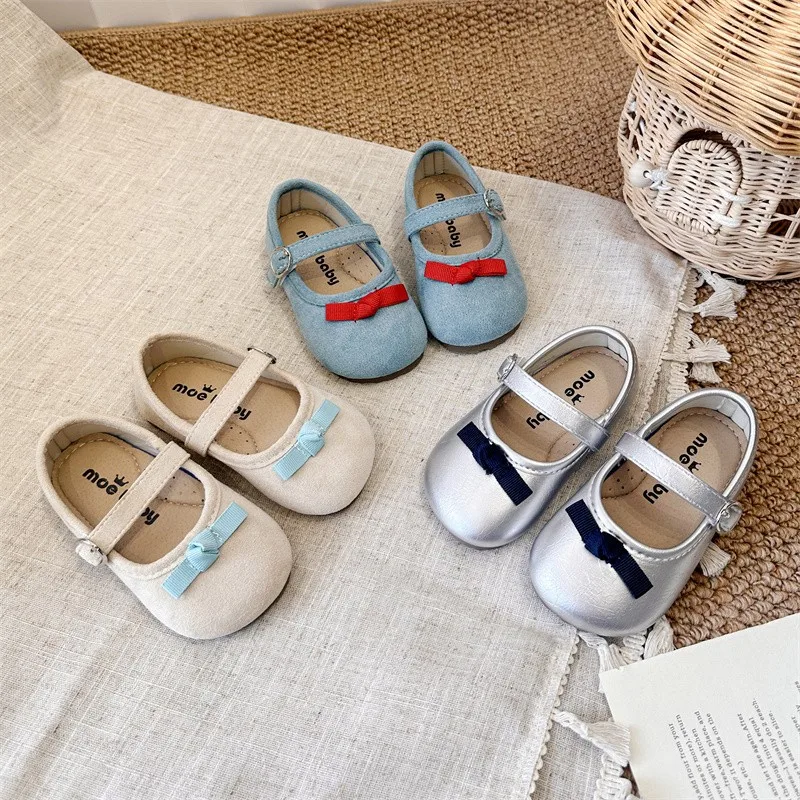 

Baby Girls Ankle Leather Shoes 2025 New Autumn Toddler Ballet Flats with Bow Non-slip Elegant Princess First Walker Party Flats