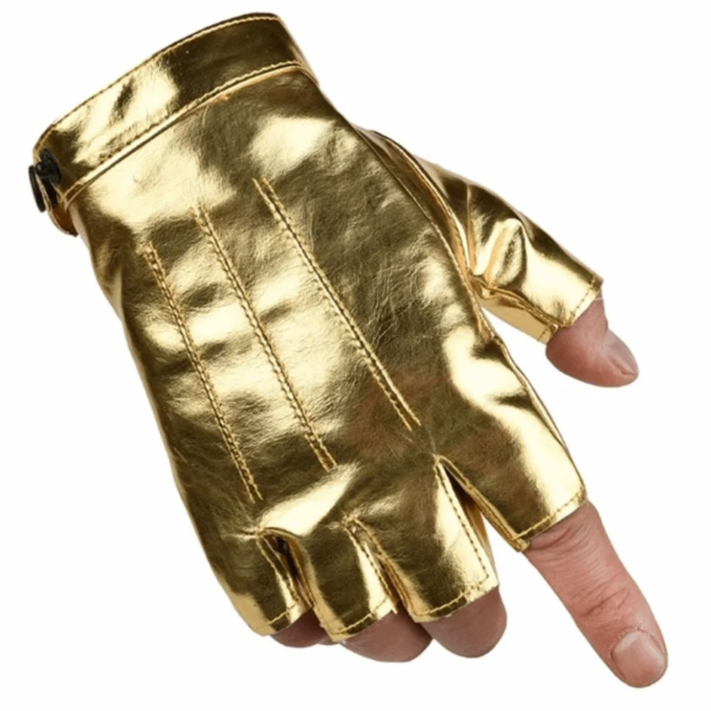Fashion Punk PU Driving Gloves Button Design Anti-Slip Half Finger Gloves Cool Gothic Performance Gloves Party