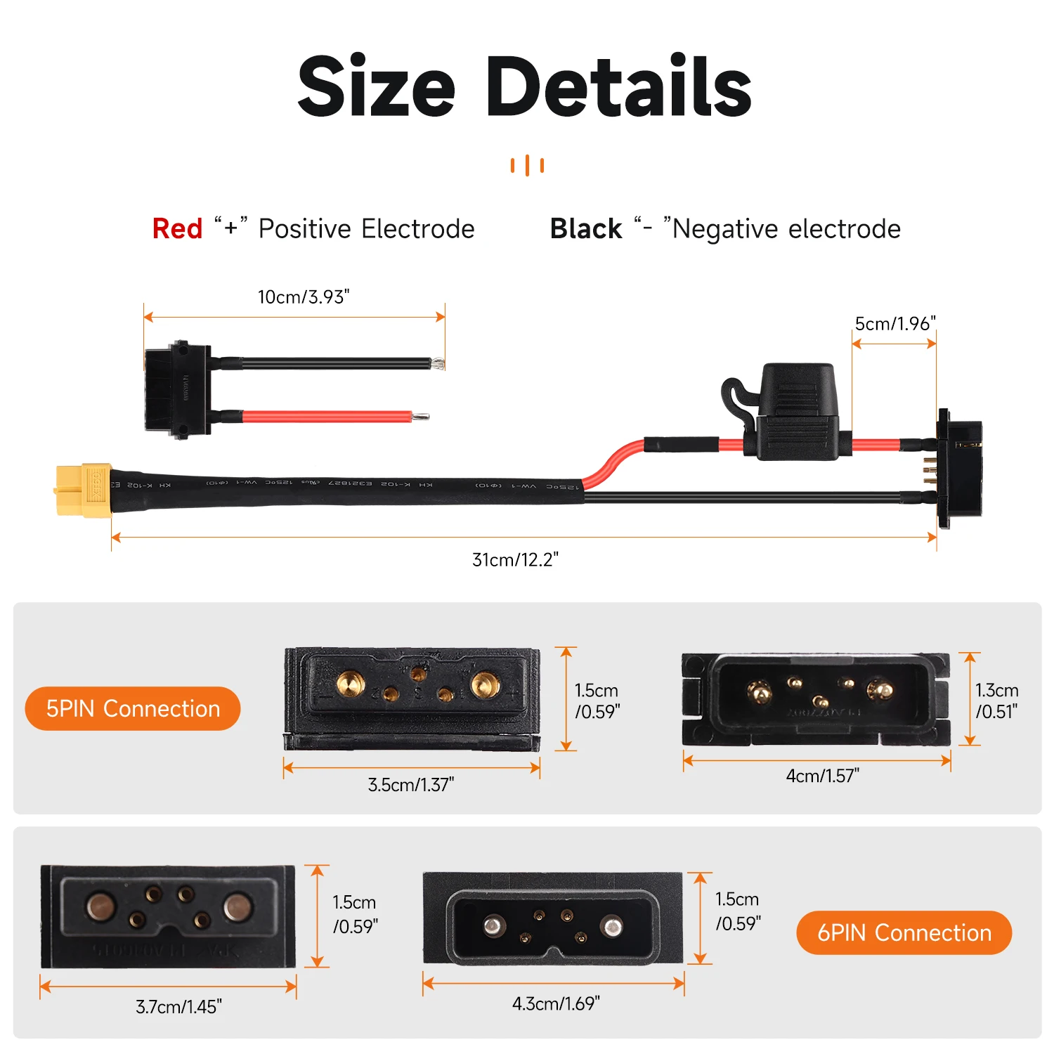 Hailong Battery Discharge Connector 5Pin 6Pin Male Female Connection E-Bike Battery Base Replacement Part 50A External Fuse