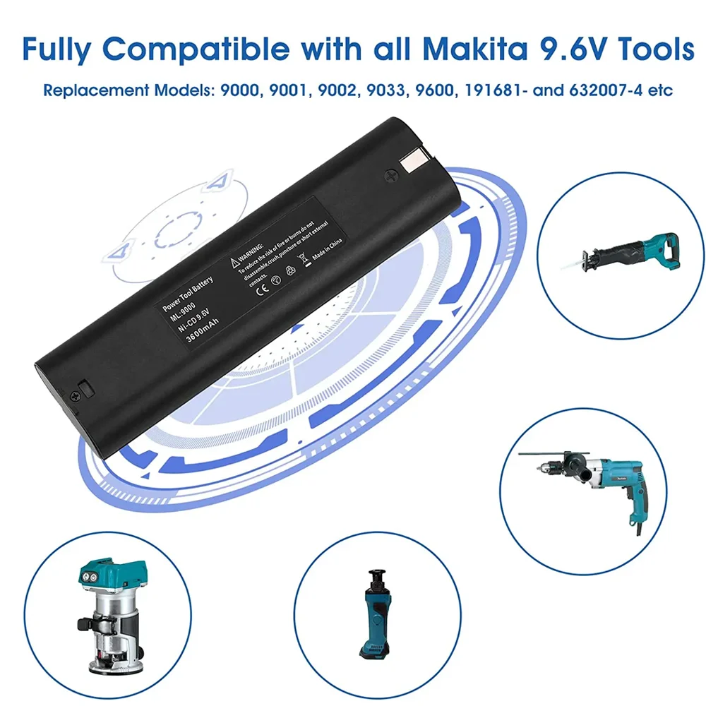 

9.6V 4000mAh Ni-MH Rechargeable Replacement Battery for Makita Mak 6095D 9000 9001 9002 9033 9034 632007-4 9600 193890-9 5090D