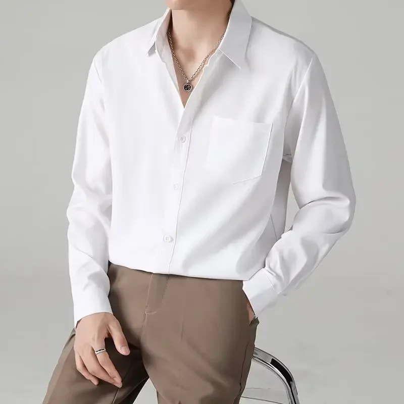 

Spring Summer Solid Loose Long Sleeved Shirt for Men Korean Business Casual Social Suit Shirt Men Dress Shirt Tops Men Clothing
