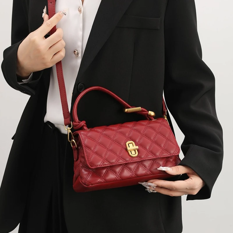 

Classic Leather Shoulder Bag For Ladies, Luxury Brand Women's Handbag By Famous Designer, Elegant Crossbody Messenger Bag