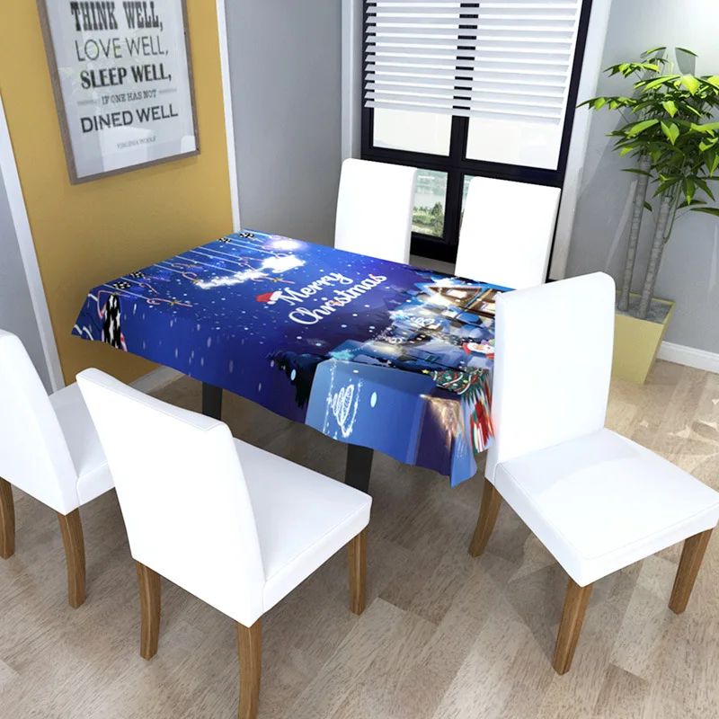 New Hot Sale Blue Christmas Set Home Living Room Kitchen Dining Table Decoration Waterproof and Oilproof Rectangular Tablecloth