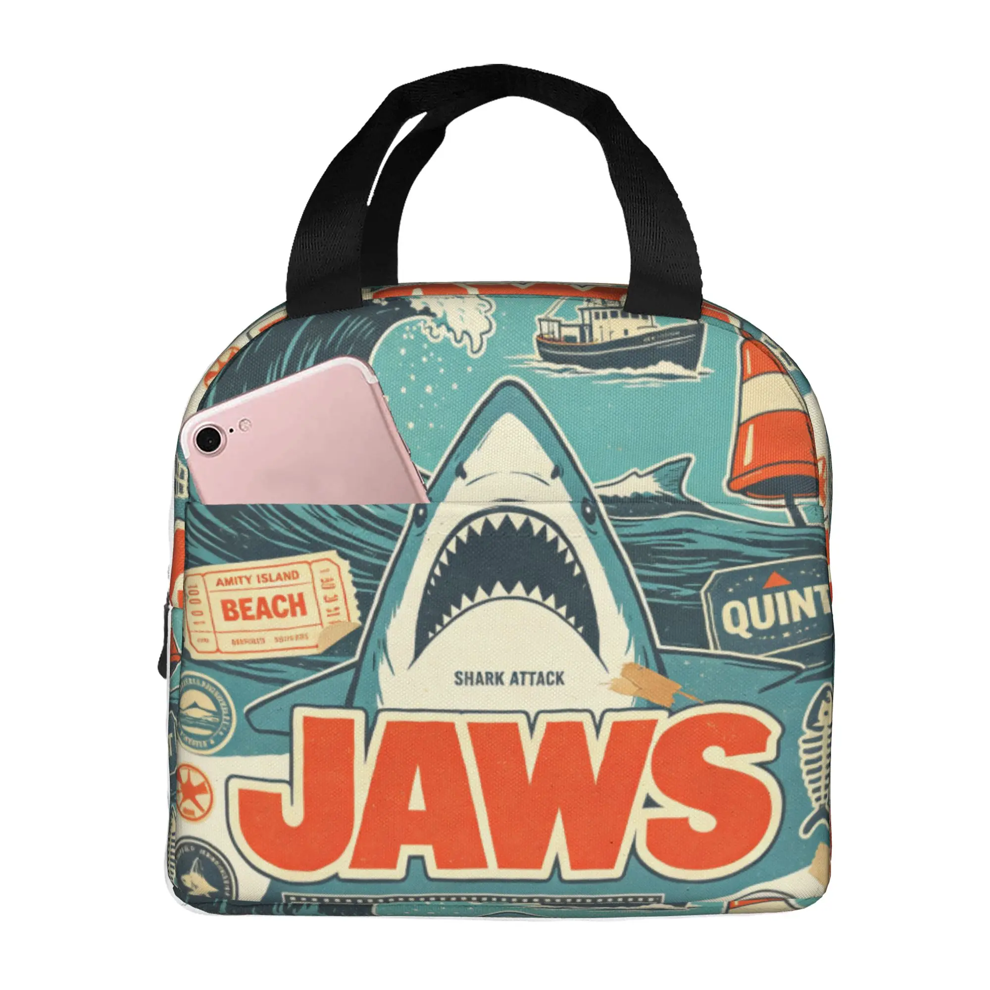 J-Jaw-Shark Portable Lunch Box for Women Leakproof Thriller Film Cooler Thermal Food Insulated Lunch Bag School
