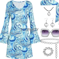 70s Disco Outfit Women, 7 PCS 70's Disco Dress Costume Hippie Clothes Accessories Jewelry Halloween dress anime clothes dress