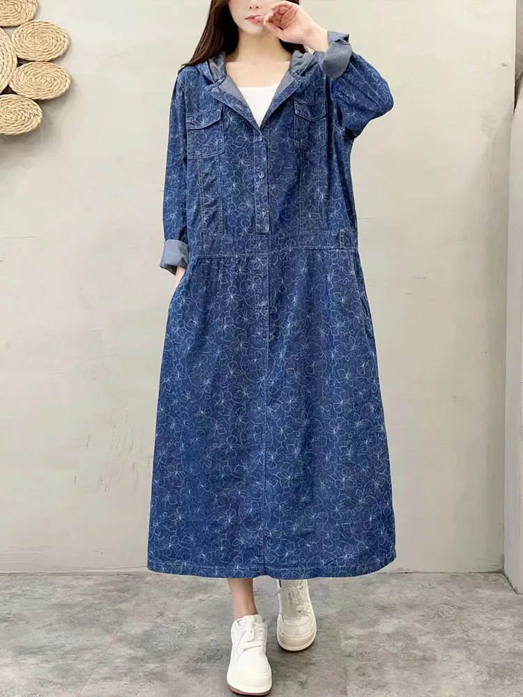 Max LuLu Spring 2023 Korean Women Fashion Casual Punk Denim Dresses Ladies Luxury Vintage Classic Loose Hooded Harajuku Vestidos