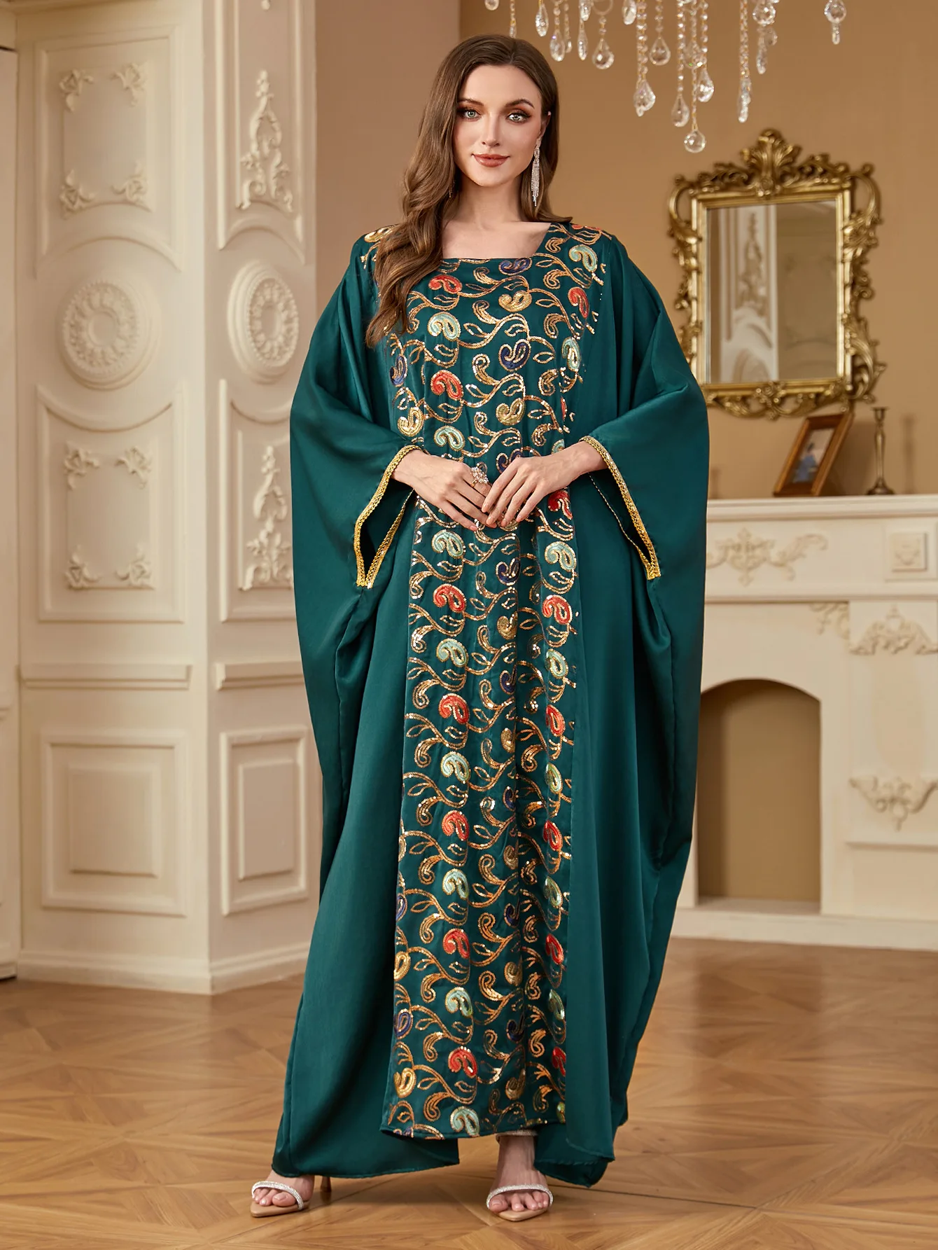 Robe en satin à manches chauve-souris pour femmes musulmanes, Abaya, Dubaï, Kaftan, Djellaba, Robe arabe, Caftan marocain, Robe éducative, Ramadan, Eid