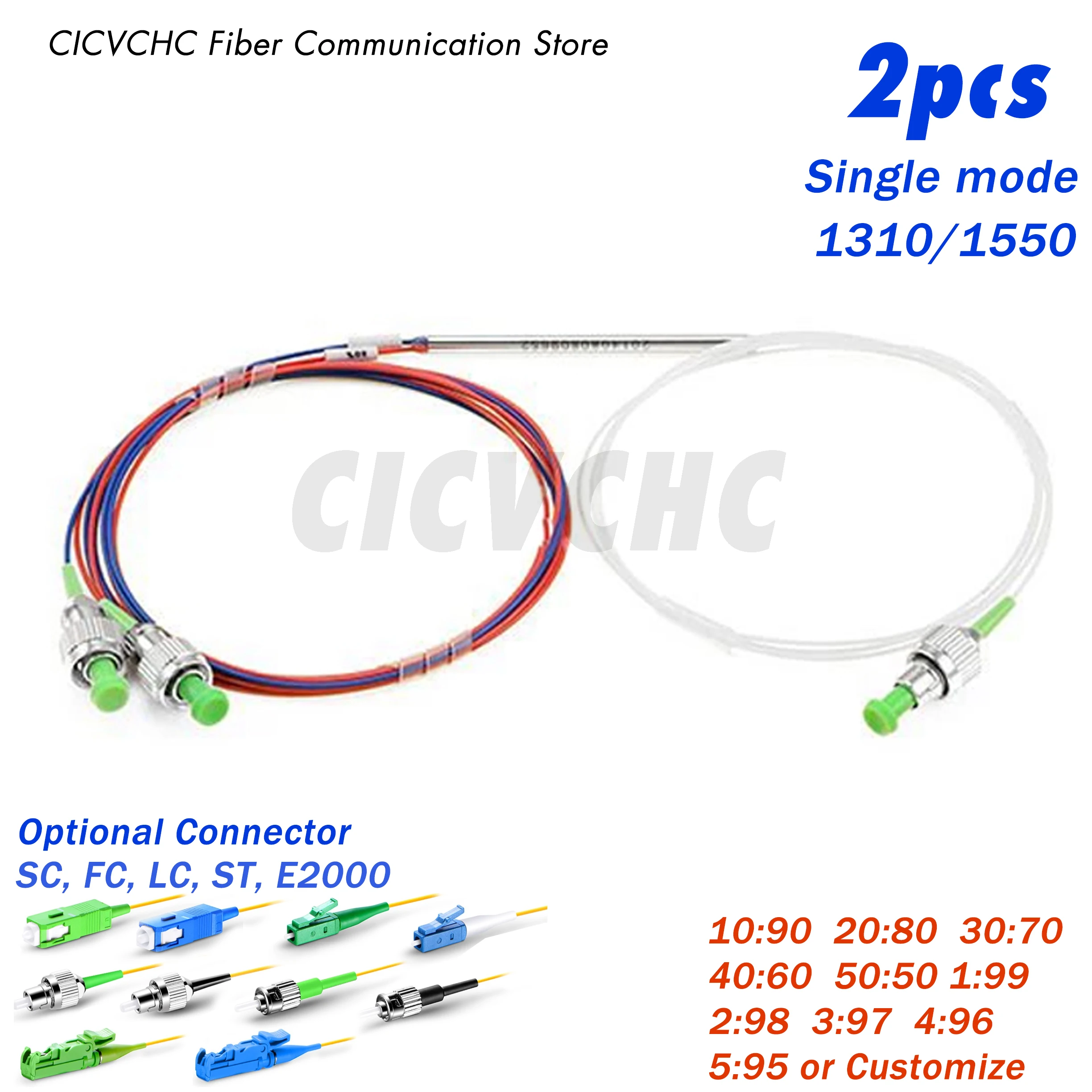 

2pcs Mini FBT Coupler 1X2, Dual Window, Single mode 1310/1550nm, 0.9mm loose tube, 0.5m Optical Fiber Splitter