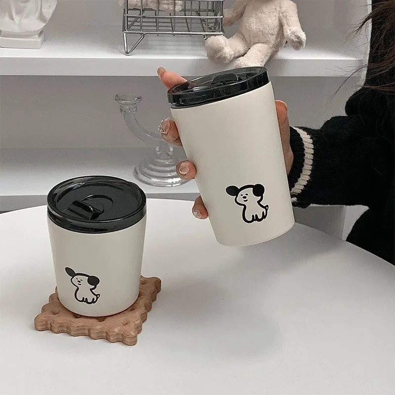 240/360ml Cute Dog Frosted Coffee Cup Stainless Steel Double Water Mug Thermal Bottle -Proof Vacuum Flask Travel Cup