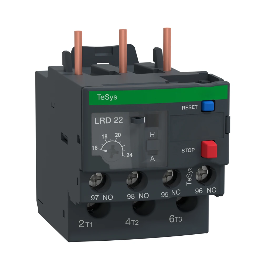 Black LRD22 16-24A 1NO+1NC Screw clamp Differential Thermal overload relay