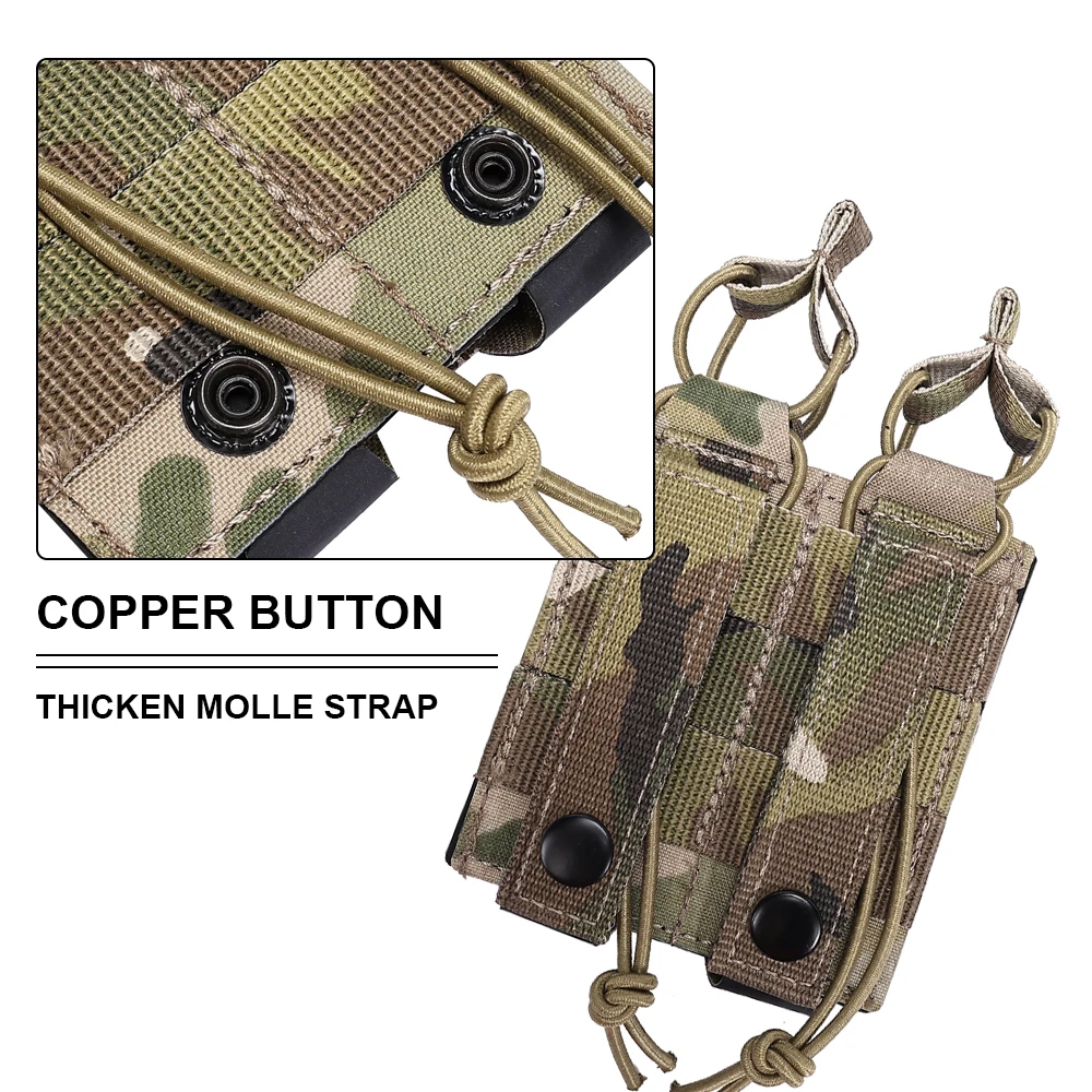 Tactical Double Pistol MAG Pouch 9mm Magazine Holder For Belt MOLLE Laser Cut Elastic Bungee Cord Retention Hunting