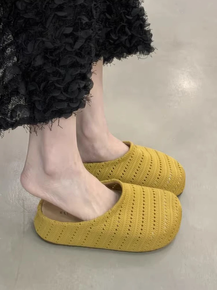 Elevated Thick Heel  Sandals Women's Summer Outdoor Wear Bohemian Flat Slippers Casual round Toe Net Shoes
