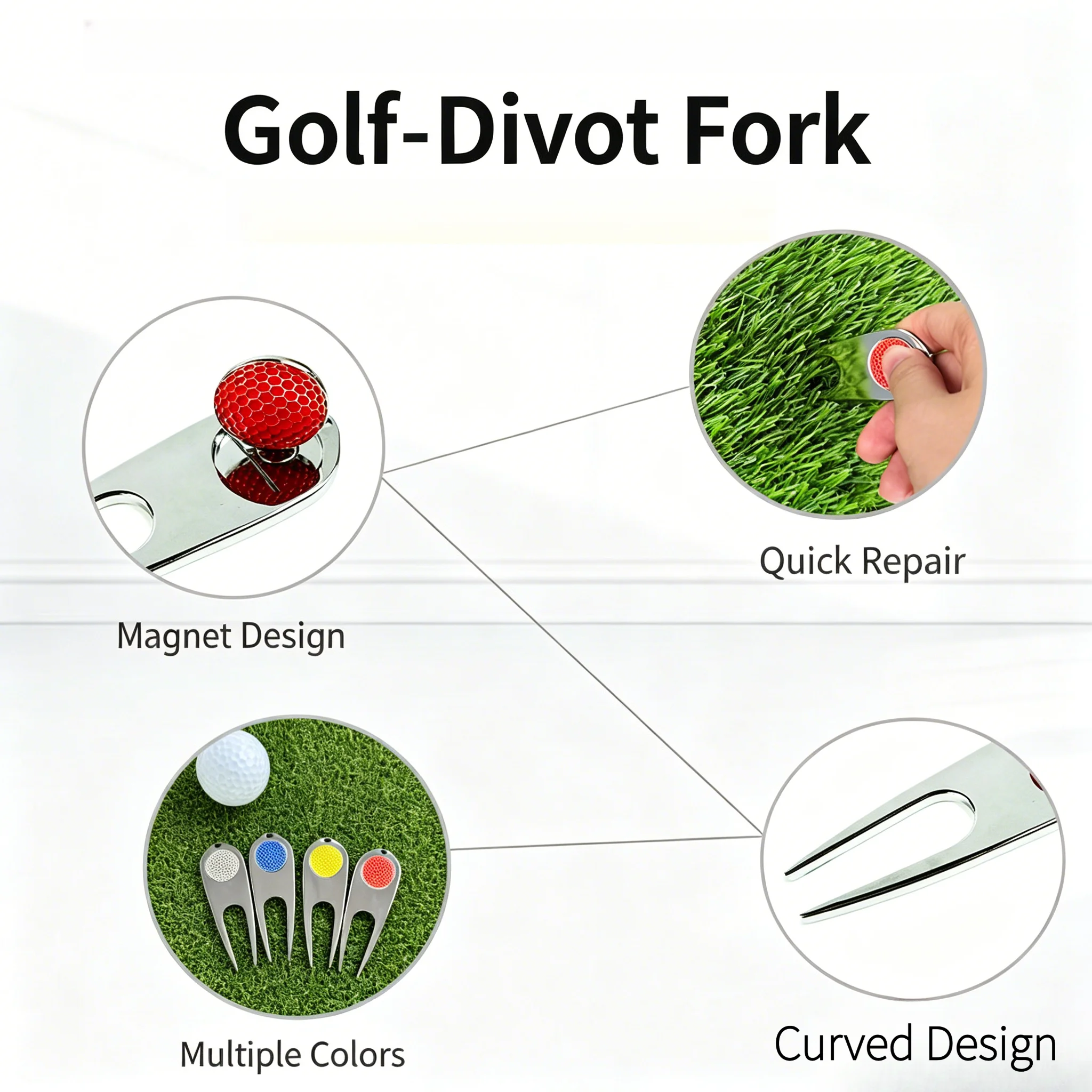 Golf Green Repair Tool Metal Divot Fork Mark Multi-Color Optional Golf Course Restoration Equipment