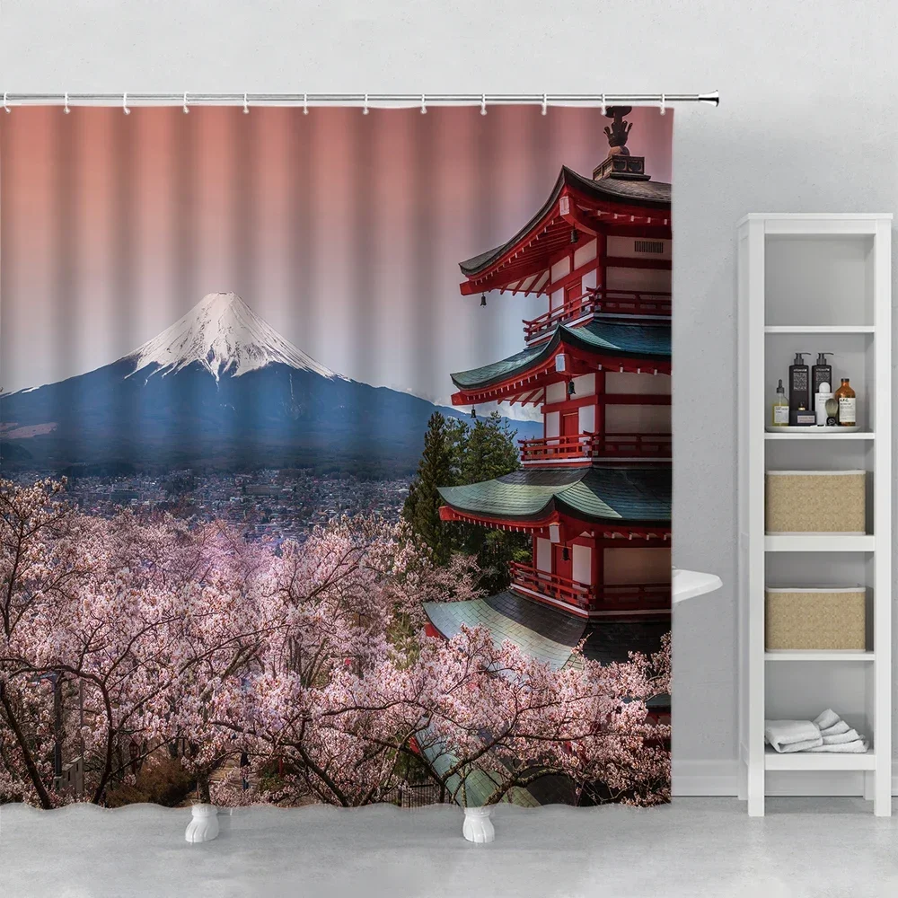 Juego de cortinas de ducha de flores y hojas de plantas, torre de tambor Floral de jardín, Tela de decoración de baño, cortinas de baño de partición