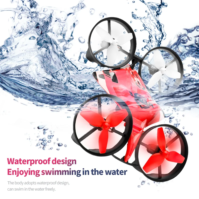 H113 RC Drone Helicopter 3 in 1 Land Air Water Mini Tumbling Waterproof Remote Control Boat UFO for Children Car Plane Toy