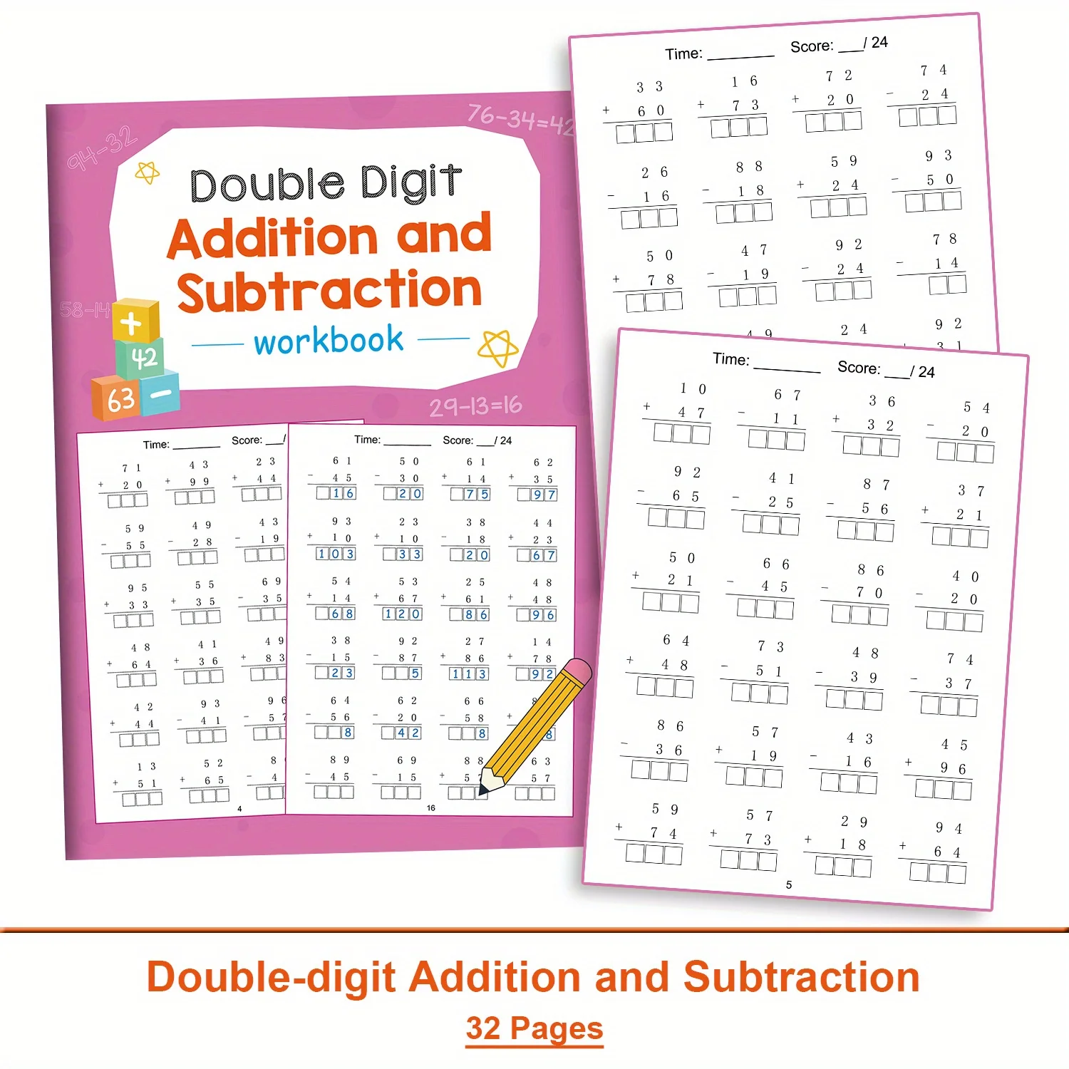 Double Digit Addition and Subtraction Workbook, Maths Skills Primary School Training Book Arithmetic Competition Teaching Aids
