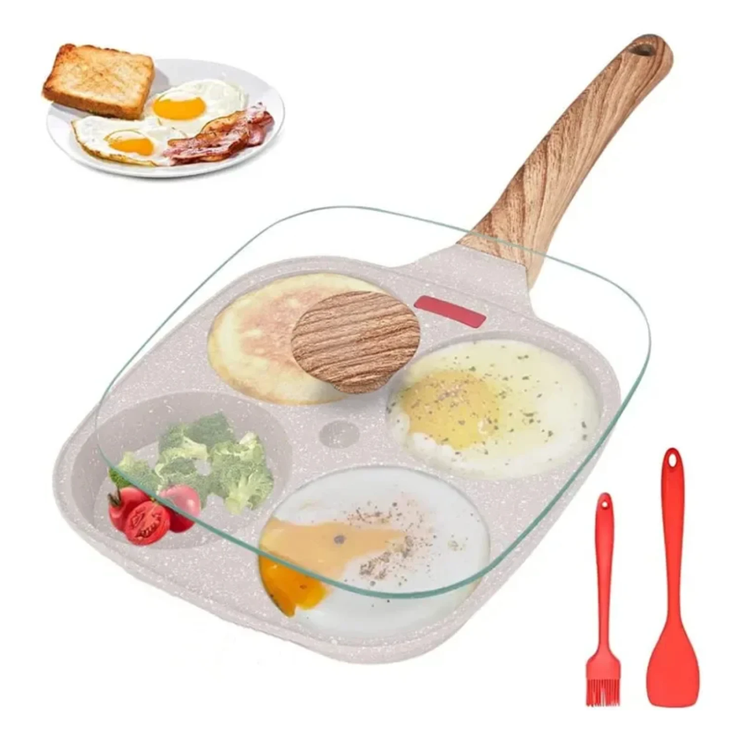 Thickened 4-hole Nonstick Omelet Pan with Lid for Induction Cooking - Ideal for Making Steak, Pancakes, Eggs, and Bread for a De