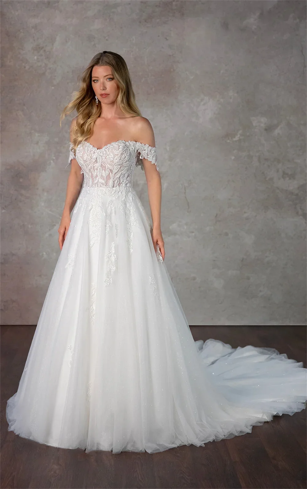 

Flavinke Customized Vintage A Line Wedding dresses 2025 Off The Shoulder Sweethart Lace Applique Sweep Train Vestido De Noival