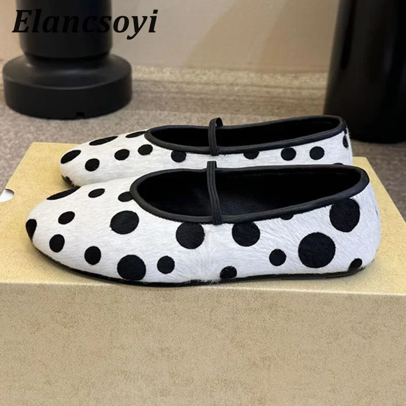 Ballet Shoes Women's Polka Dot Horsehair Lazy Loafers One Word Strap Mary Jane Shoes Spring Shallow Mouth Flat Shoes 2026