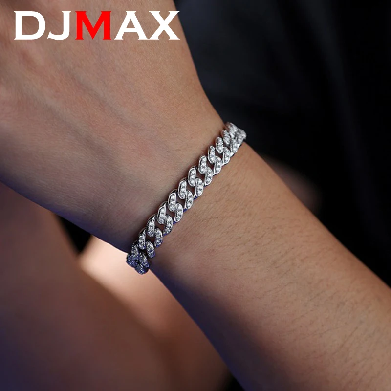 2024 New DJMAX Full Moissanite Cuba Chain For Women Original 925 Sterling Silver Man's Moissanite 8mm Bracelet Necklace Hippop