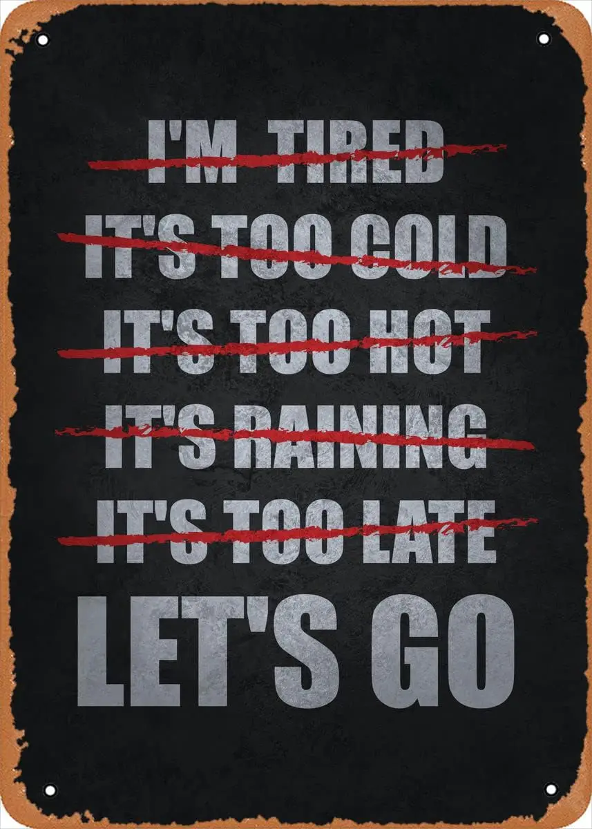 No Excuses Lets Go Metal Tin Sign  Gym Motivation Vintage Poster Man Cave Decorative