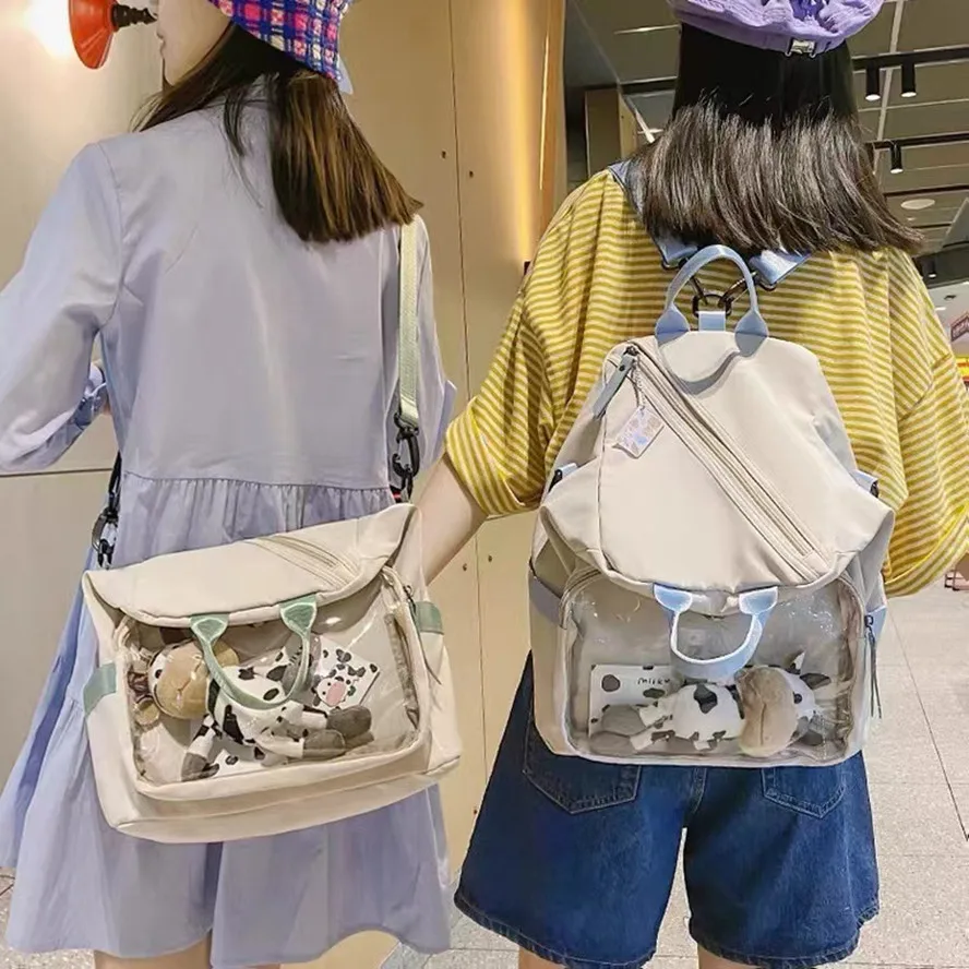 Lindo bolso Ita, mochilas transparentes sólidas y dulces para mujer, bolso escolar con pantalla de lona cruzada 2023, mochila para chicas Kawaii, Bolsas yумка