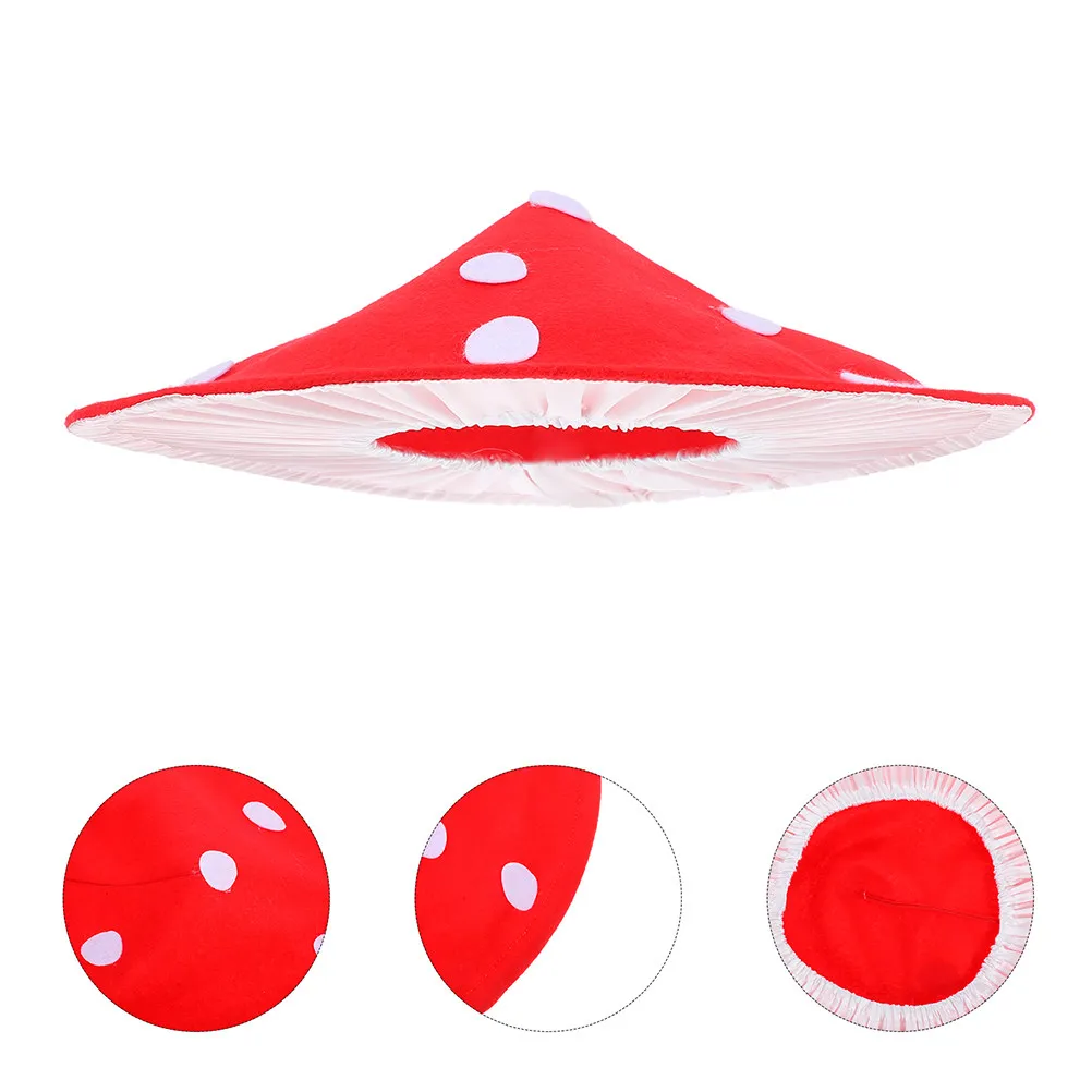 2pcs Kids Mushroom Hat - Kawaii Oversized Gnome Cosplay Hat for Halloween Party, Soft Red & White Fabric