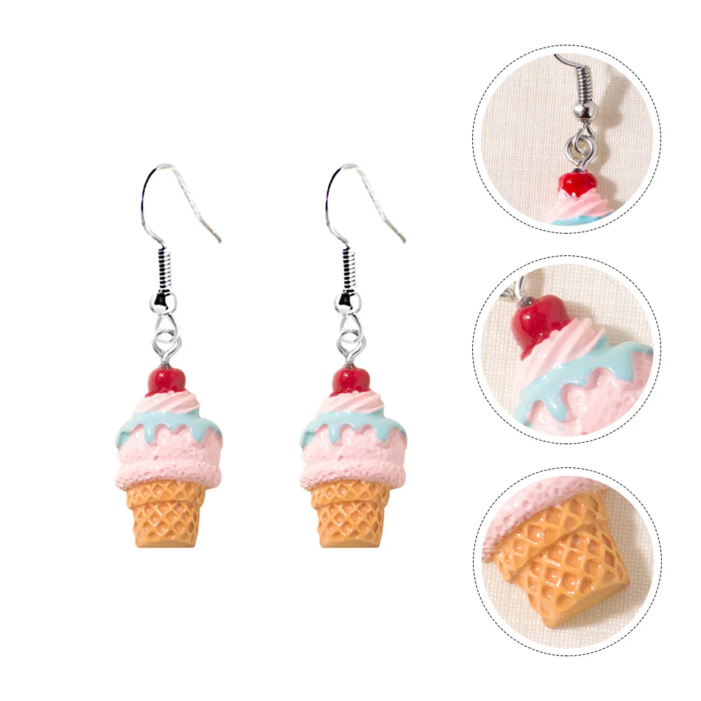 2 Pairs Ice Cream Earrings Funny Earbob Eardrop Gifts for Stocking Stuffers Dessert Women Pendant Ornament Resin Creative Girl