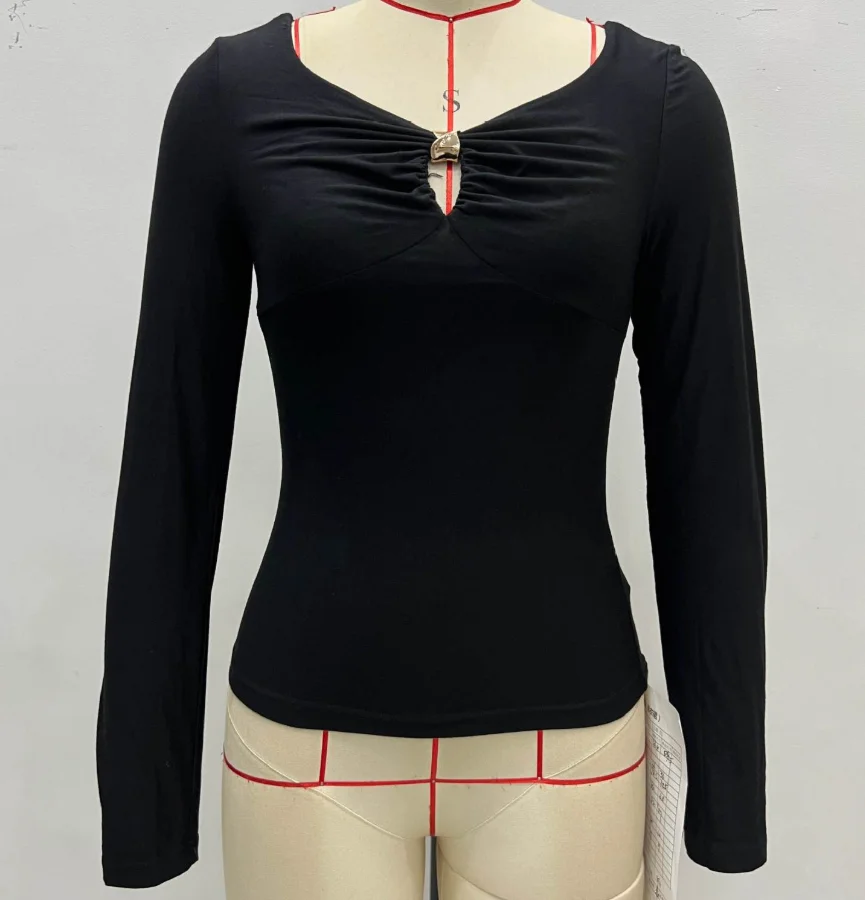 

Woman Blouse 2025 Spring Autumn New Solid Color V-Neck Fashion Elegant Long Sleeve Slim Fit Casual Daily Knitted Shirt