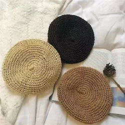 New Summer Solid Color Beret For Women Ins Popular Straw Crochet Fashion Hat Female Cool Cap Outdoor Spring Hat Boina Gift