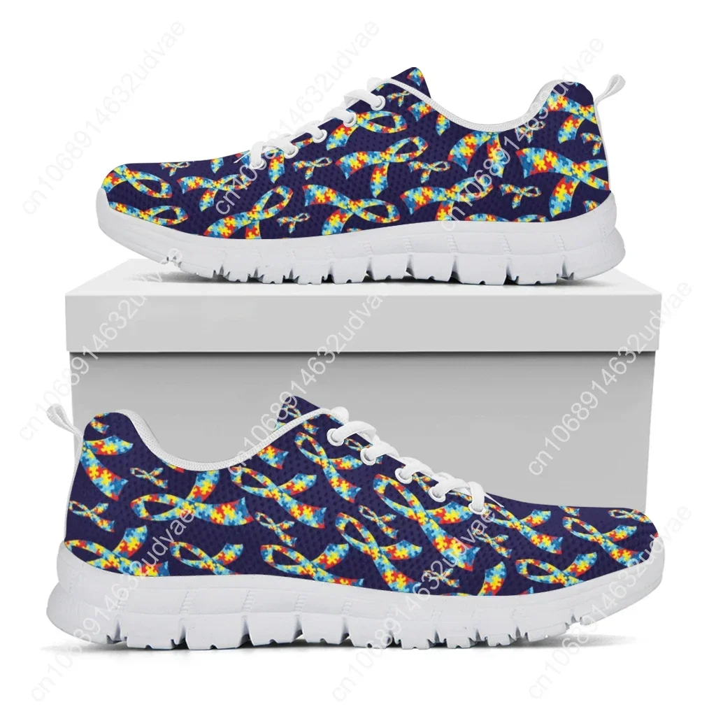 World Autism Awareness Day Design Luxury Brand Sneakers Ribbon Print Lace Up Comfortable Summer Casual Shoes