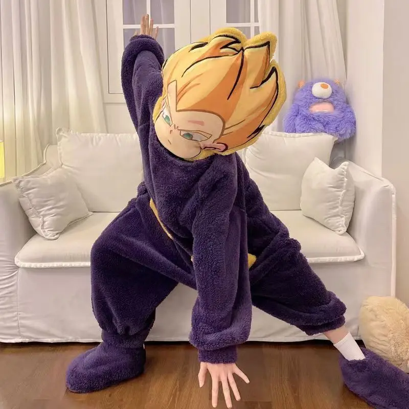 Dragon Ball Son Goku Vegeta Mr Buu Coral Fleece-Overall, hochwertiges, dickes und warmes Halloween-Cosplay-Kostüm für Paare, ideal für Herbst und Winter. – Detail 4
