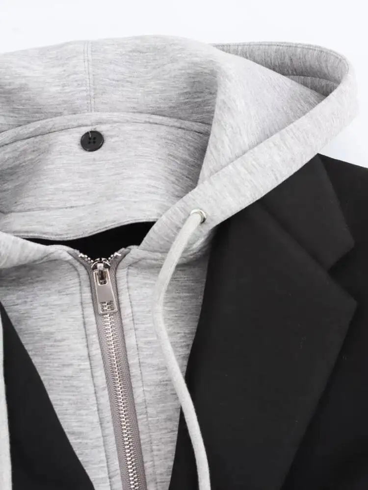 Women's Contrasting With Removable Hood Loose Long Sleeves Single-Breasted Faux-Pocket Outerwears Fall Winter New Coat