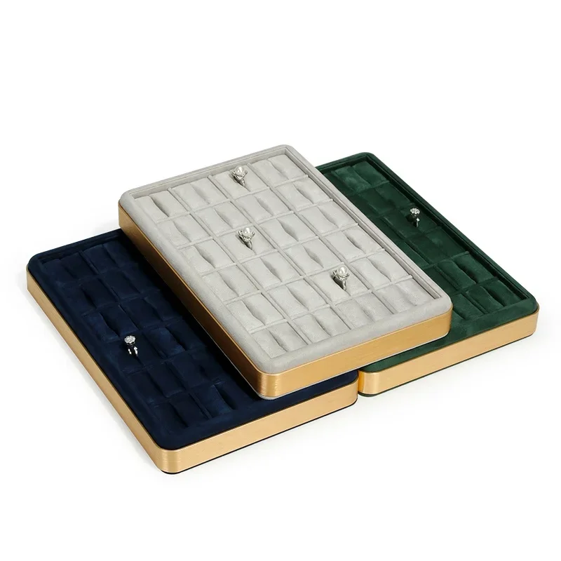 Metal Frame Velvet Finger Rings Show Stand Jewelry Storage Box Gray Pink Blue Green Tray Fashion Jewelry Rings Organizer Tray