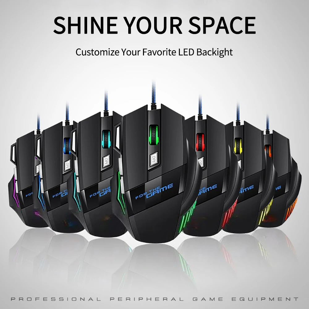 Professional Wired Gaming Mouse 7 Button Ergonomic USB Optical Mice 5500 DPI Backlight Adjustable for PC Gamer Computer Desktop