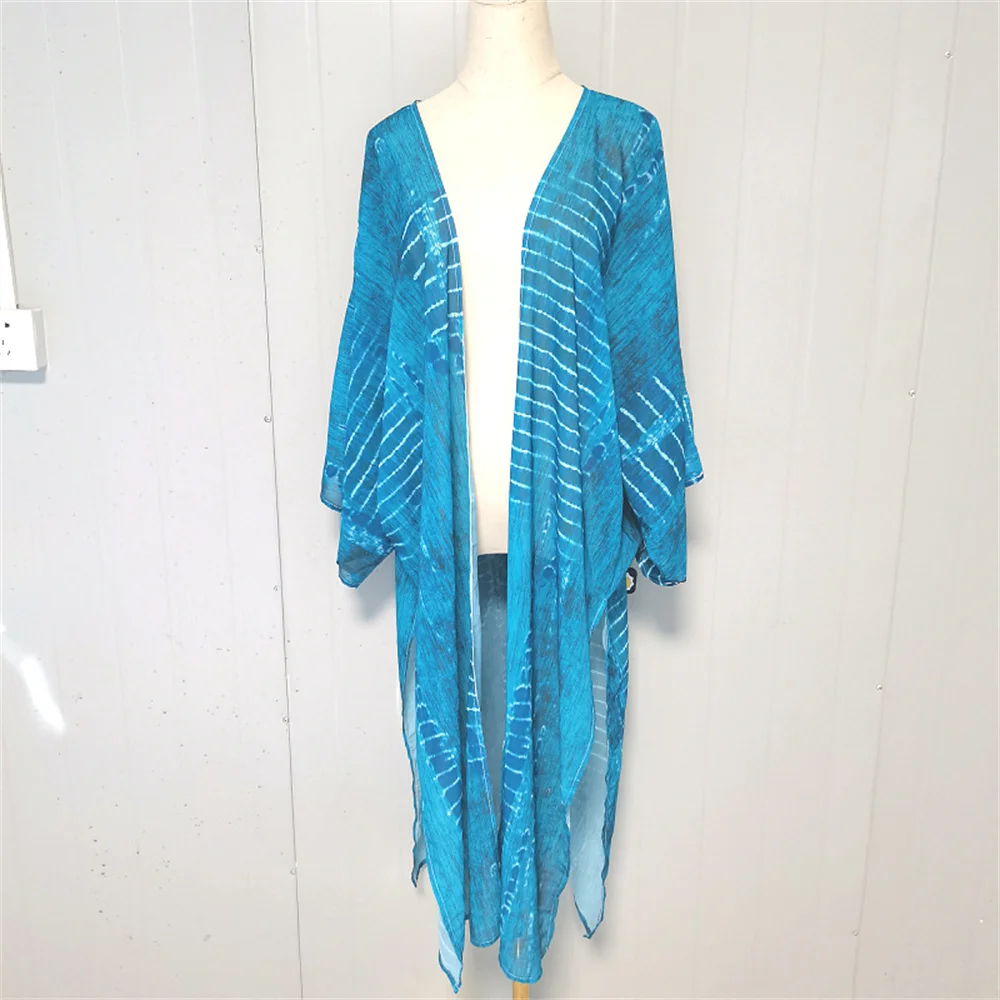 2022 New Boho Sexy Striped Chiffon Bathing Suit Cover-ups Beach Wear Kimono Dress For Women Summer Swimsuit Cover Up